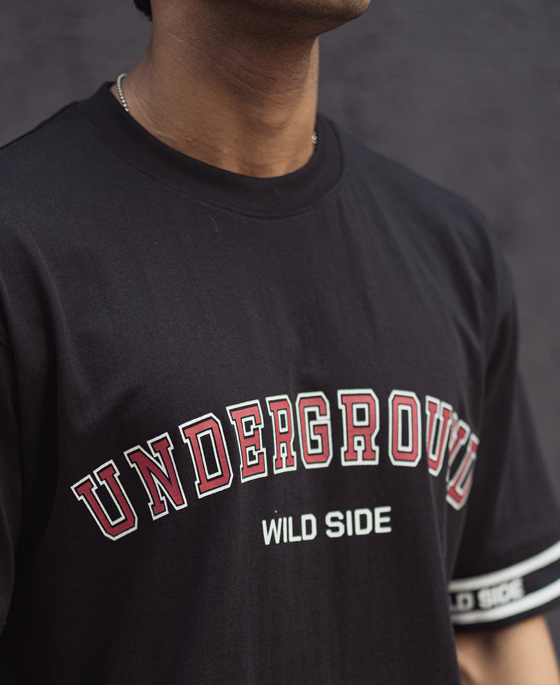 Black Underground Printed Oversized Half Sleeves T Shirt