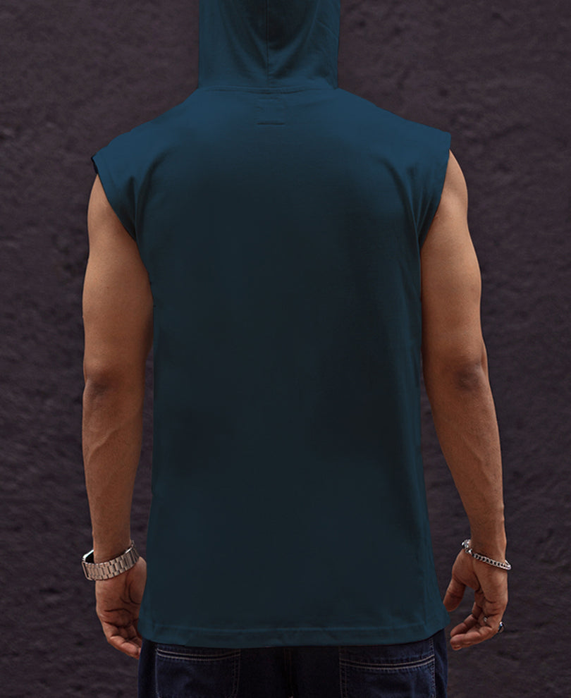 Teal Blue Oversized Sleeveless Hoodie Vest
