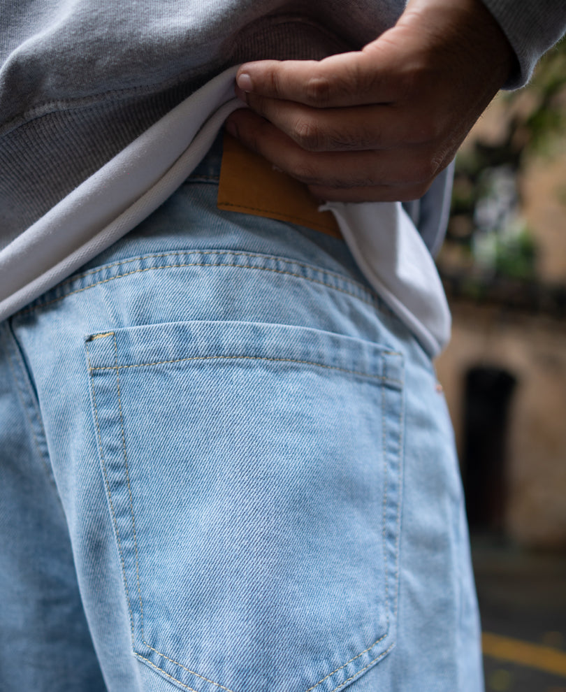 Ice Blue Basic Baggy Fit Denim Jeans