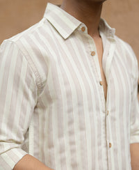 Beige Structured Self Striped Full Sleeves Shirt