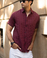 Wine Structured Self Striped Shirt