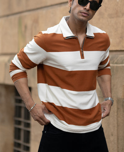 Tan Lightweight Striped T-Shirt