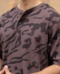 Coffee Brown Printed Henley T-Shirt