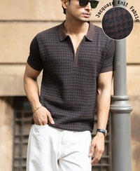 Dark Brown Knitted Houndstooth T-Shirt