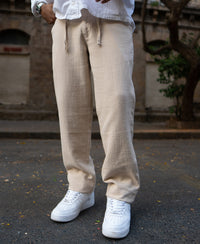 Beige Regular Fit Crinkled Trousers