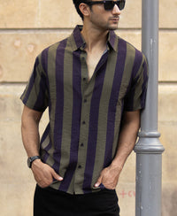 Olive And Navy Lightweight Stripe Shirt
