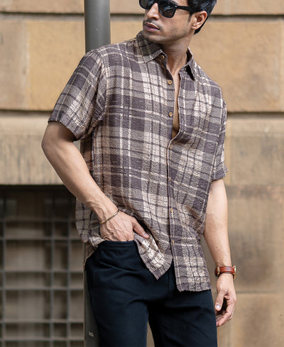 Sand Printed Checks Shirt