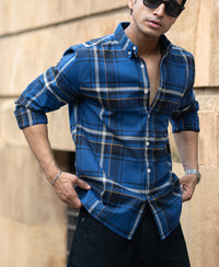 Dark Blue Flannel Checks Shirt