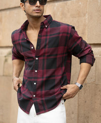 Wine And Black Checks Shirt