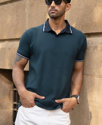 Teal Contrast Collar T-Shirt