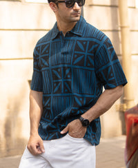 Blue Printed Polo T-Shirt