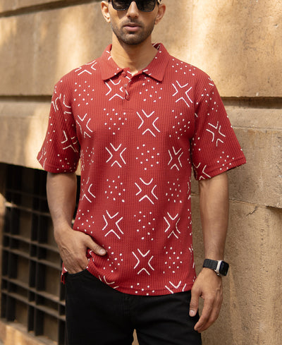 Brick Red Printed Polo T-Shirt