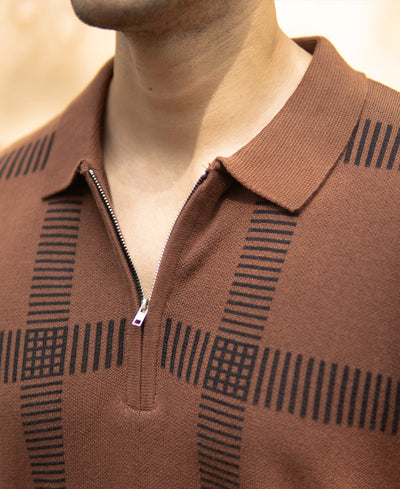 Brown Knitted Polo T-Shirt