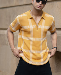 Mustard Knitted Checks T-Shirt