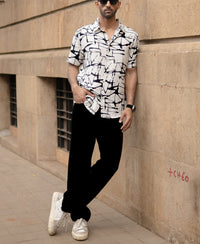 White And Black Flowy Printed Shirt