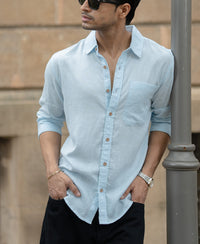 Light Blue Linen Blend Shirt
