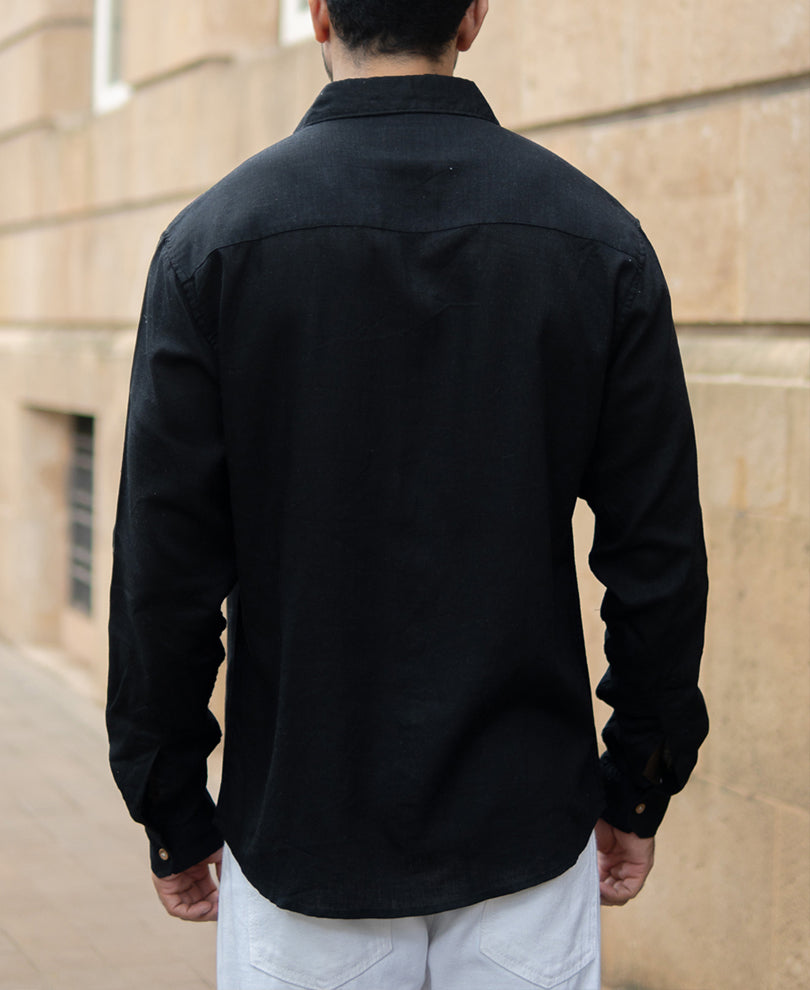Black Linen Blend Shirt