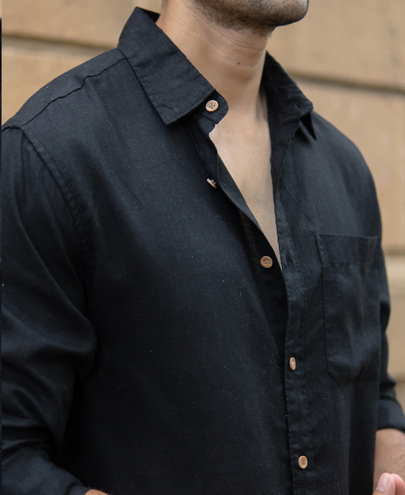 Black Linen Blend Shirt