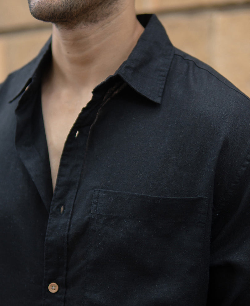 Black Linen Blend Shirt