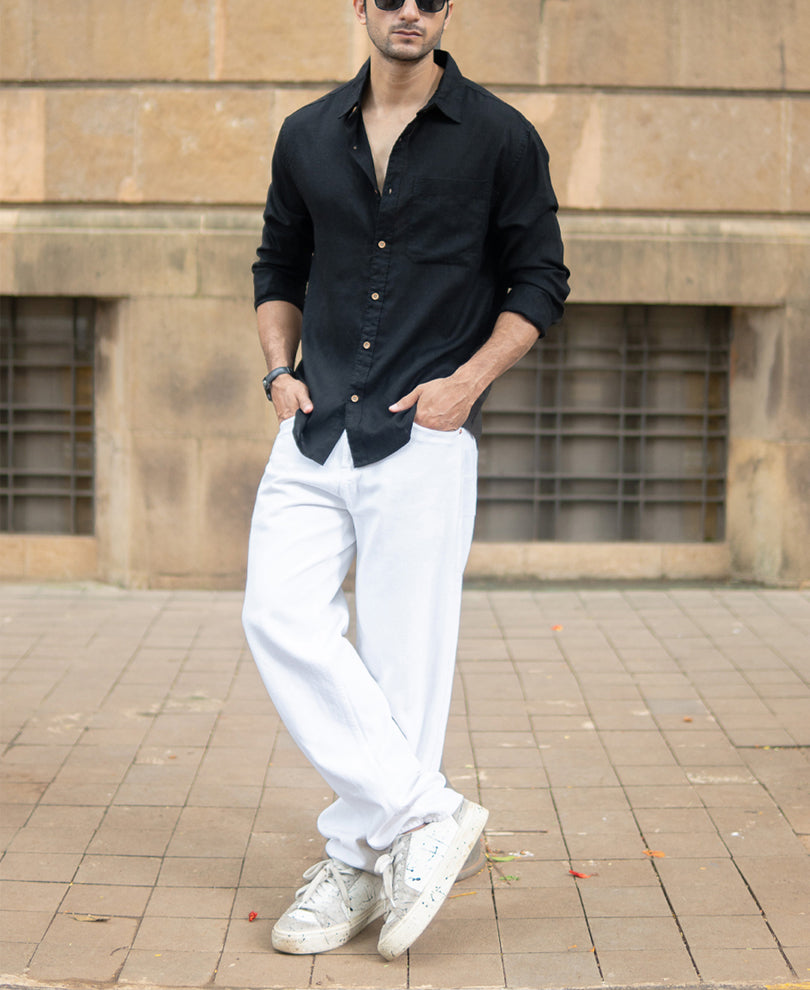 Black Linen Blend Shirt