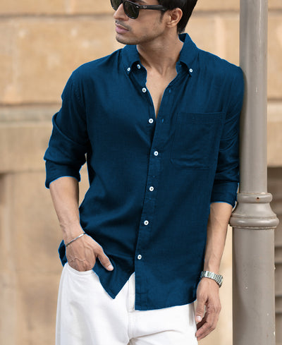 Moonlight Blue Linen Blend Shirt