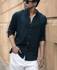 Airforce Blue Linen Blend Shirt