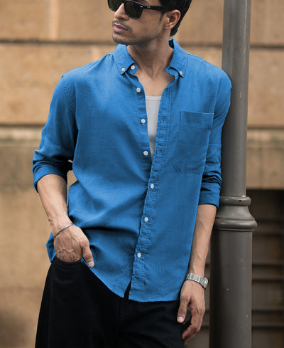 Cerulean Blue Linen Blend Shirt