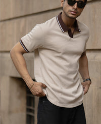 Beige Contrast Collar T-Shirt