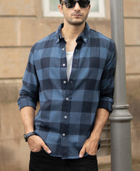 Blue Brushed Checked Shirt
