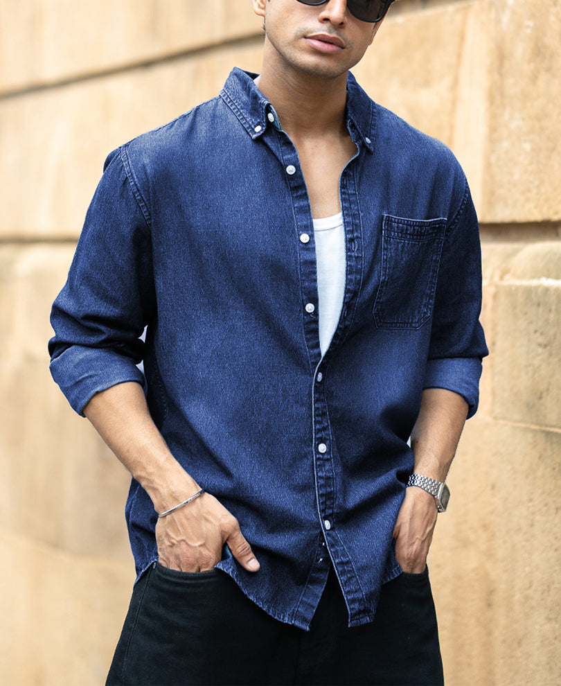 Dark Blue Washed Denim Shirt – Powerlook