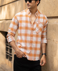 Mustard Knitted Checks Shirt