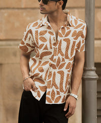 Dark Tan Printed Structured Shirt