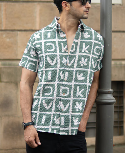 Green Printed Structured Shirt