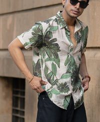Beige Floral Print Shirt