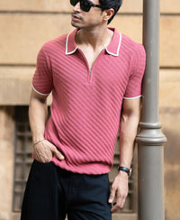 Coral Diagonal Knit T-Shirt