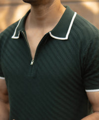 Bottle Green Diagonal Knit T-Shirt