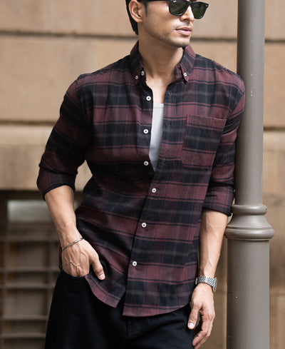 Burnt Brick Lightweight Checks Shirt