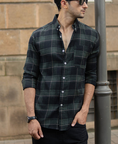 Dark Green Checks Lightweight Shirt