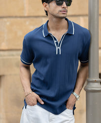 Blue Knit Polo T-Shirt
