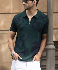 Pine Abstract Knit Polo T-Shirt