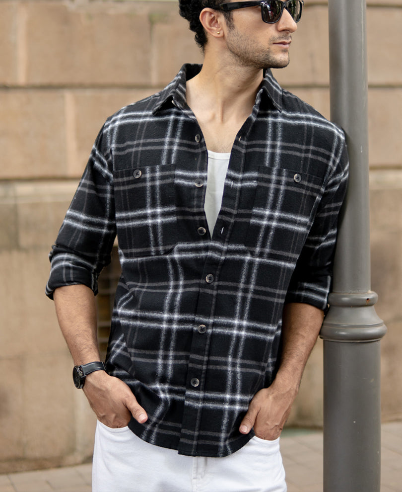 Black Brushed Checkrd Shirt Black Brushed Checkrd Shirt