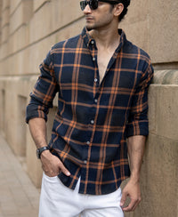 Navy Brushed Checks Shirt
