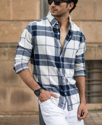 Navy And White Macro Checks Shirt