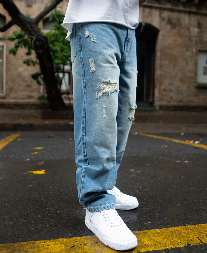 Blue Baggy Ripped Jeans – Powerlook