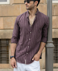 Brown Flowy Striped Shirt