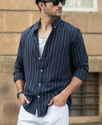 Dark Blue Flowy Striped Shirt