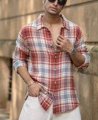 Brick Structured Checks Shirt