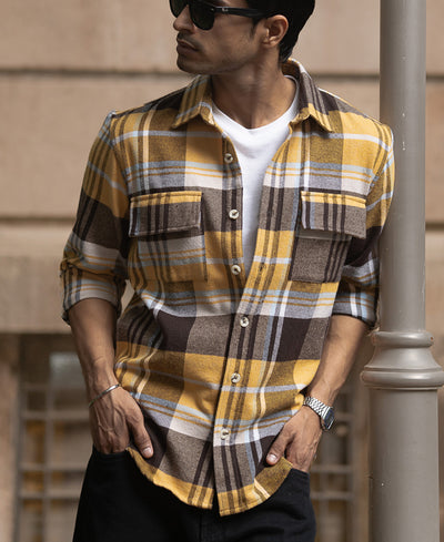 Mustard Checks Shirt With Pockets