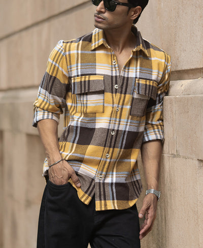 Mustard Checks Shirt With Pockets