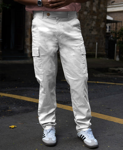 White Cotton Cargo Regular Fit Pant